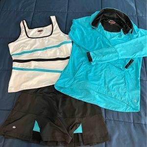 3 piece Bolle Tennis set:  skirt, top, hooded over shirt